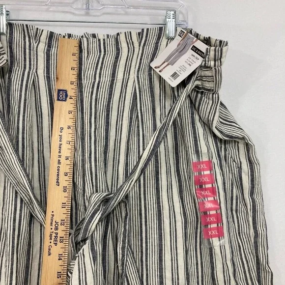 New Zac & Rachel size XXL‎ Wide Leg Striped Linen Blend Belted Cropped Pants - Picture 7 of 12